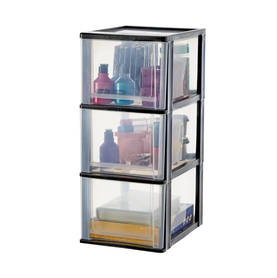 Iris Ohyama DDOCH Schubladenbox 3x13L Schwarz A4 BPA-frei