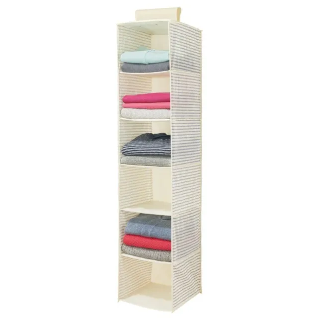 mDesign Hängeschrank Stoff 6 Fächer Hängeregal weiß-blau gestreift