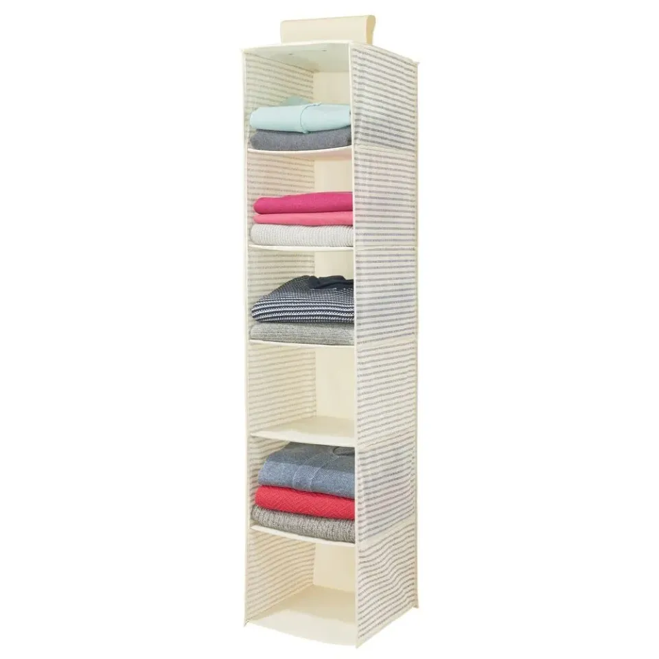 mDesign Hängeschrank Stoff 6 Fächer Hängeregal weiß-blau gestreift