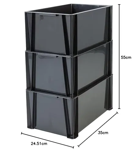 Iris Ohyama STB-LD Stapelbox 36L 3er-Set schwarz