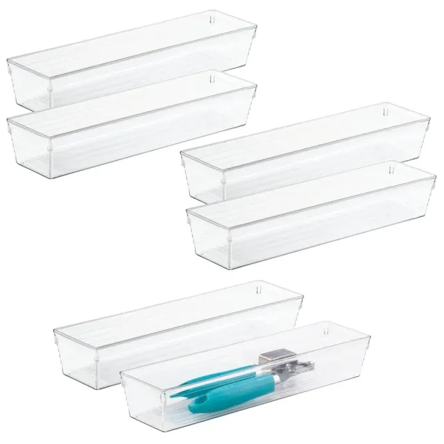 mDesign Schubladen-Organizer Transparent Kunststoffbox 6er-Set lang