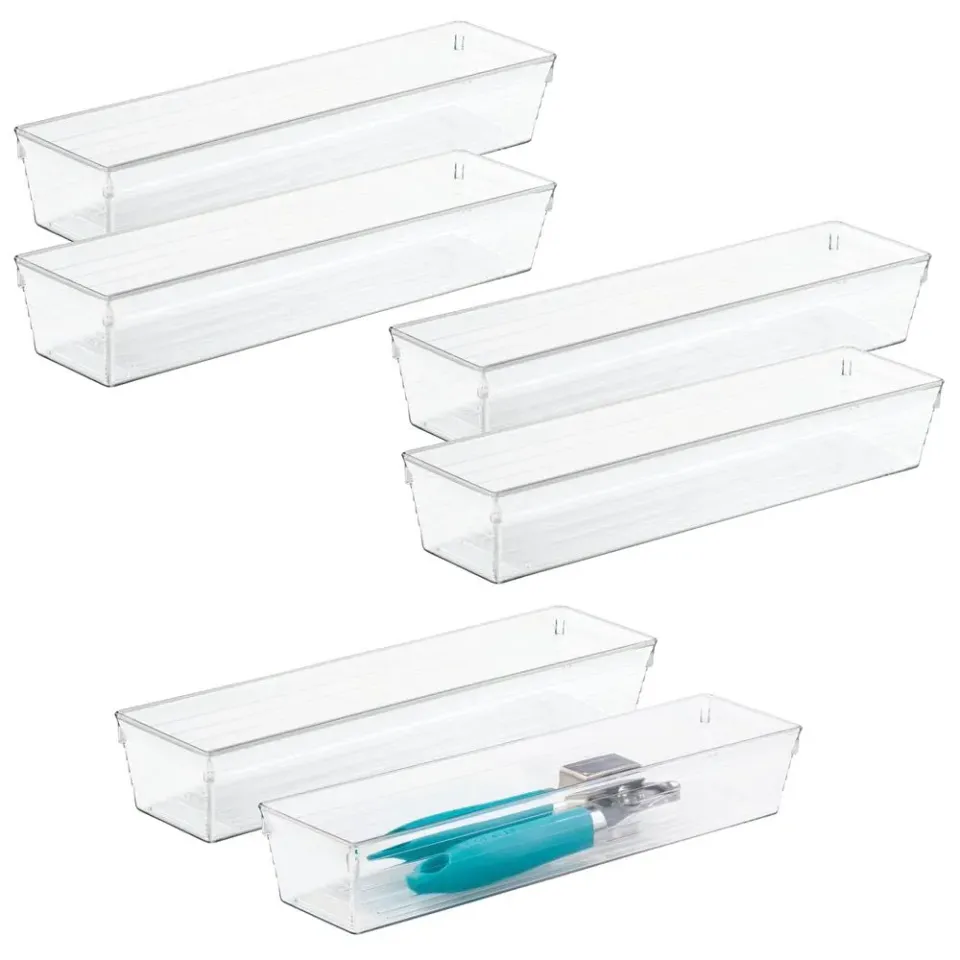 mDesign Schubladen-Organizer Transparent Kunststoffbox 6er-Set lang