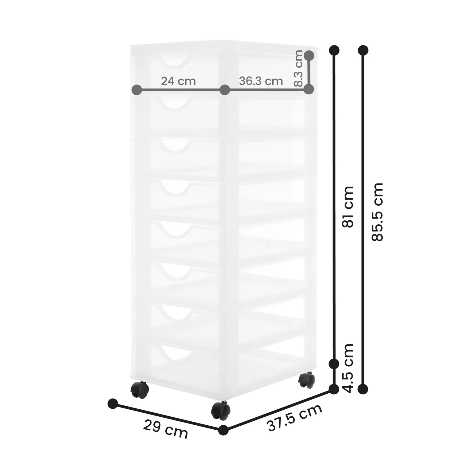 Iris Ohyama DDDC-380 Schubladenbox Weiß 8 Schubladen H81cm