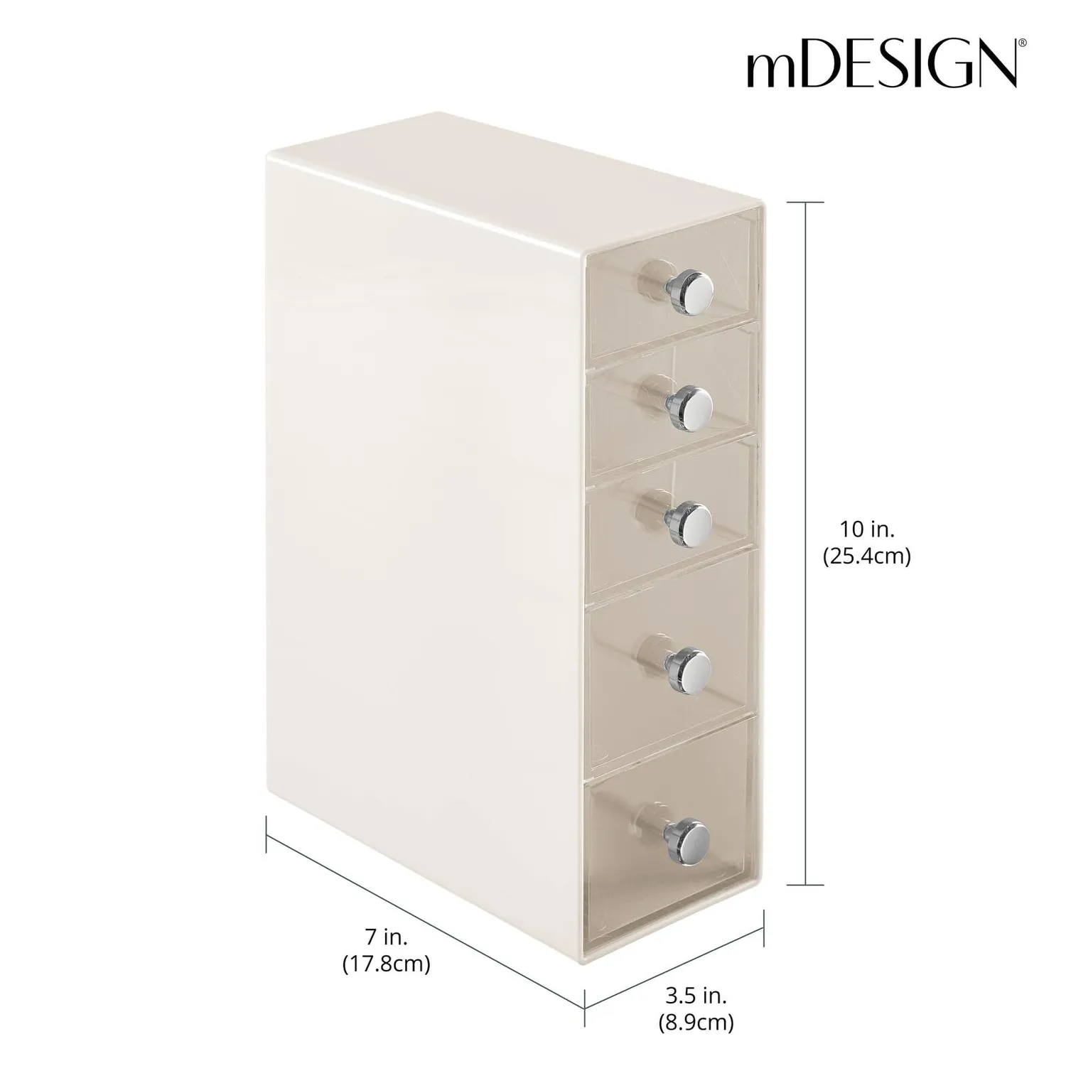 mDesign Make-up Organizer 5 Schubladen cremefarben transparent