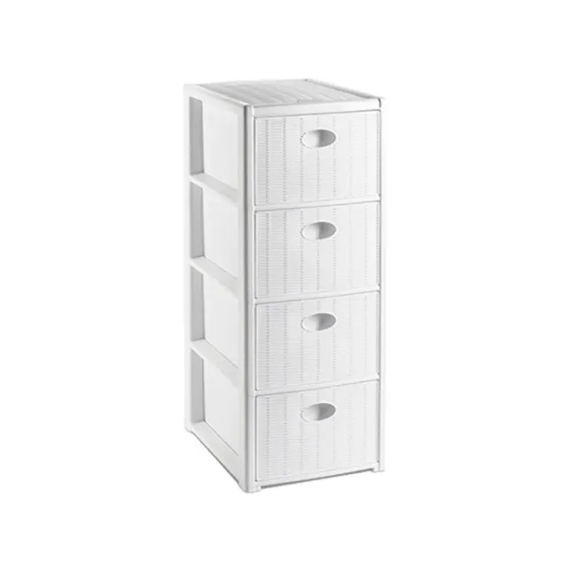 Kreher Schubladentower 4 Schübe schmal Rattan weiß