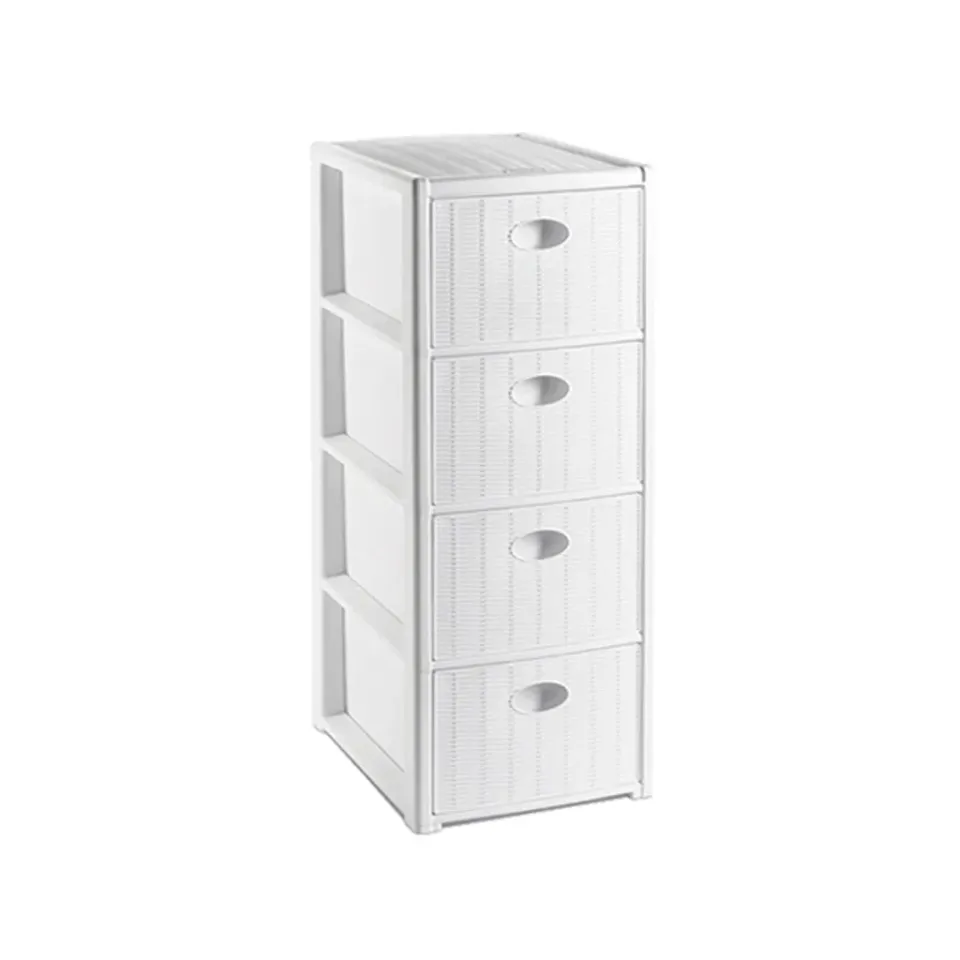 Kreher Schubladentower 4 Schübe schmal Rattan weiß