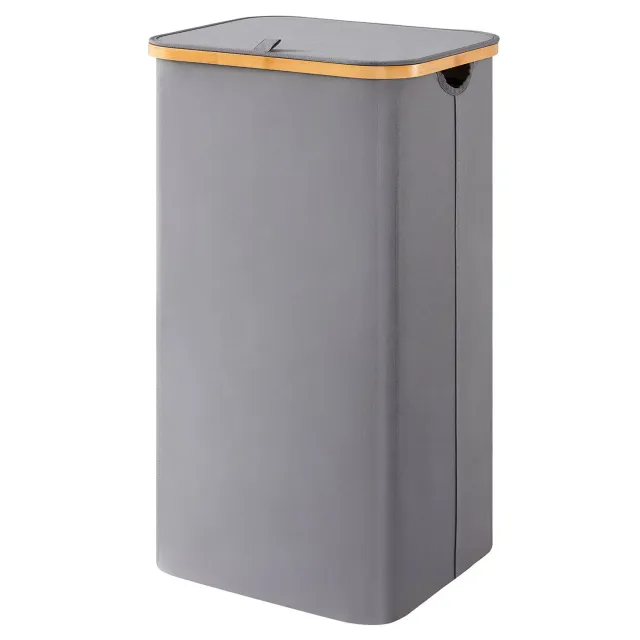 Lifewit Wäschekorb 100L grau mit Deckel faltbar Bambusgriff