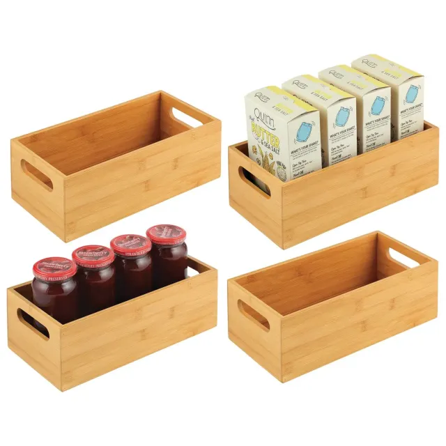 mDesign Bambus Aufbewahrungsbox 4er-Set naturfarben mit Griff