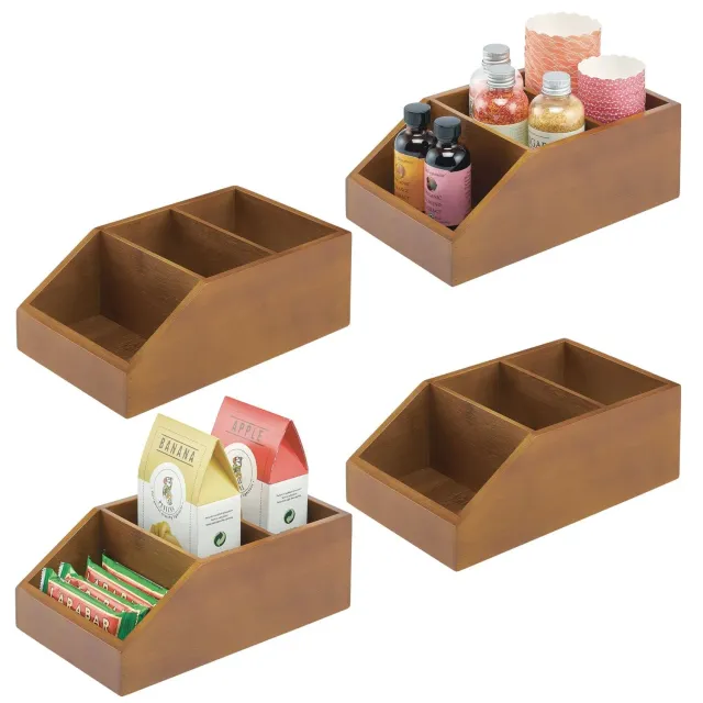 mDesign Ordnungsbox Bambus 4er-Set braun mit Fächern