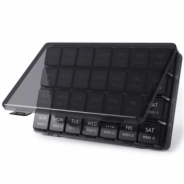 Lifewit Pill Box Tablettenbox Schwarz 4er-Set 28 Fächer