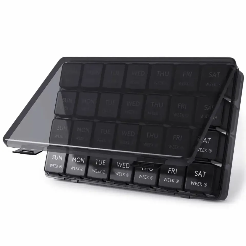 Lifewit Pill Box Tablettenbox Schwarz 4er-Set 28 Fächer