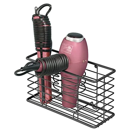 mDesign Fönhalter Metall Wand-Organizer 3 Fächer schwarz