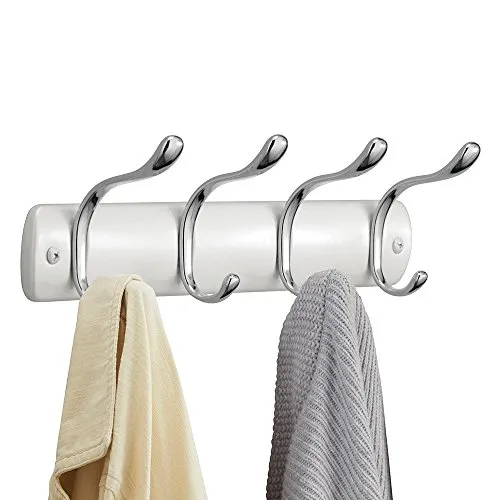 mDesign Hakenleiste Stahl perlweiß 4 Doppelhaken