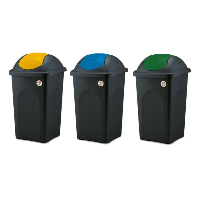 Kreher Abfalleimer Schwingdeckel 60L 3er Set farbig