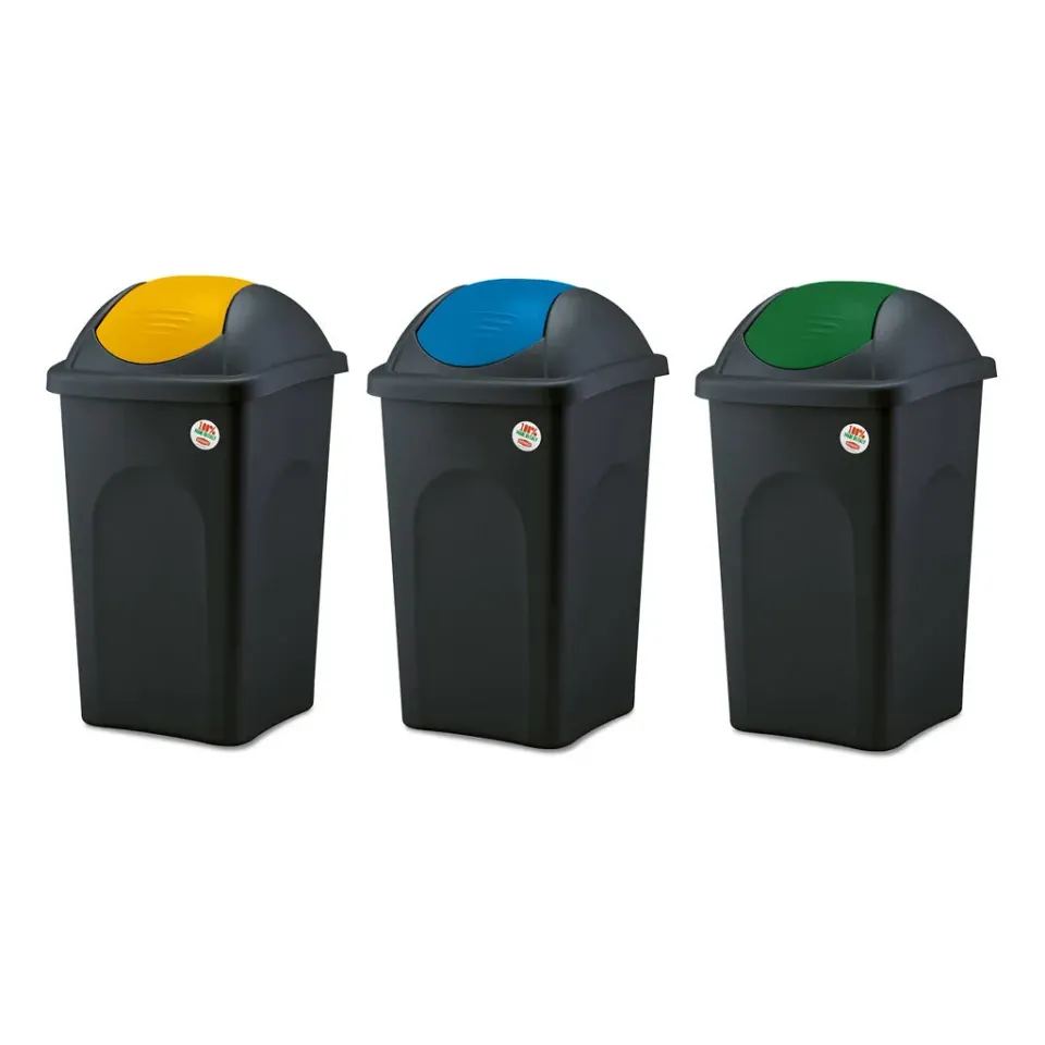 Kreher Abfalleimer Schwingdeckel 60L 3er Set farbig