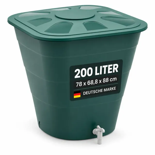 Kreher XL Wassertonne Regentonne 200L eckig grün Hahn
