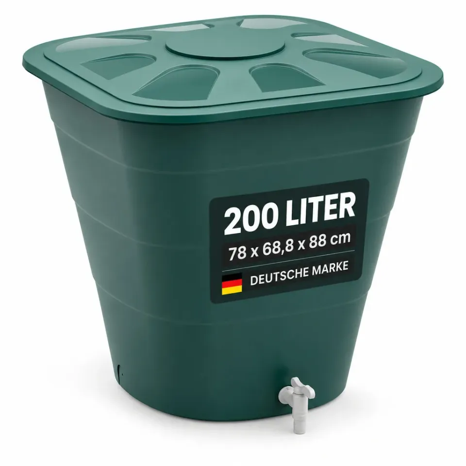 Kreher XL Wassertonne Regentonne 200L eckig grün Hahn