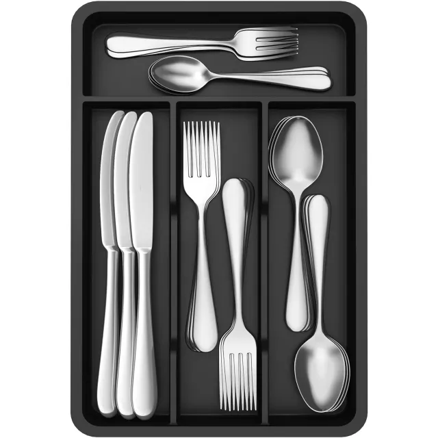 Lifewit Besteckeinsatz 4 Fächer Besteckkasten Schwarz Kunststoff