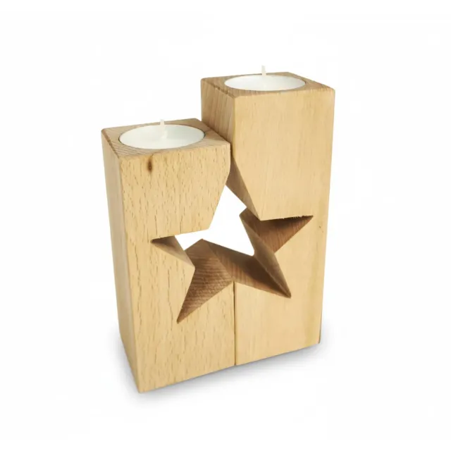 GoodFreshDecor Stern Kerzenständer Holz 2er Set mit Teelichtern