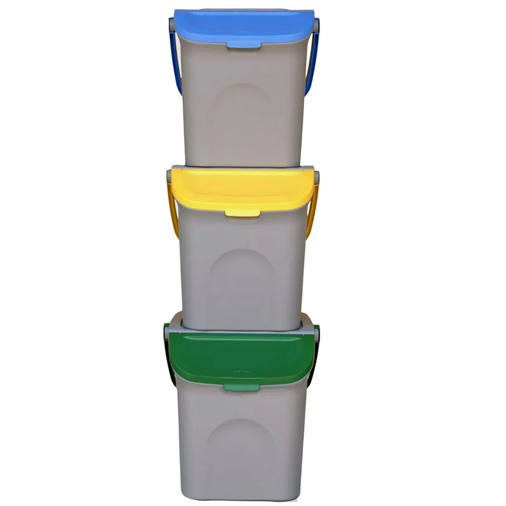 Kreher Mülltrennsystem Mülleimer 3x28L Grau Stapelbar
