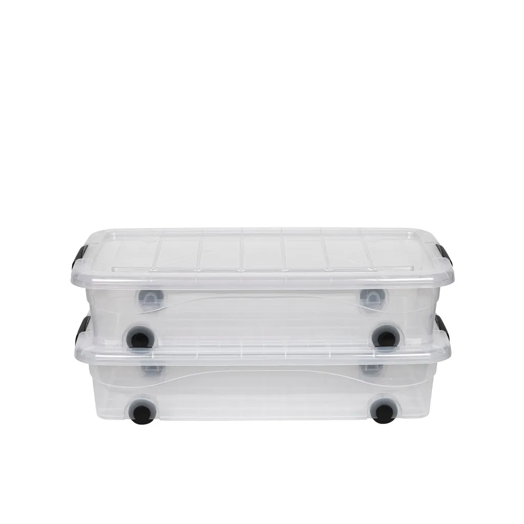 Kreher Unterbettbox 30 Liter transparent 2er Pack mit Rollen
