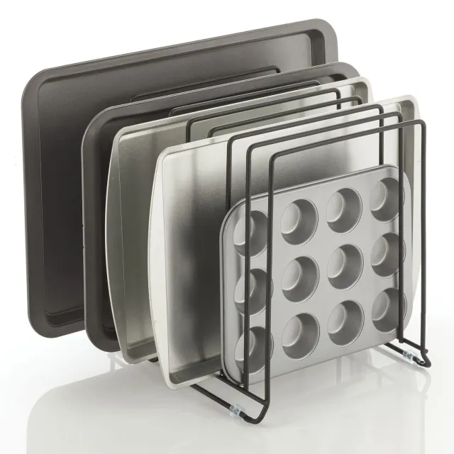 mDesign Küchen Organizer Metall Pfannenhalter 8 Fächer schwarz