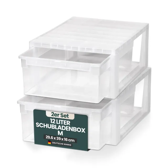 Kreher Schubladenbox M 12L weiß-transparent 2er Set