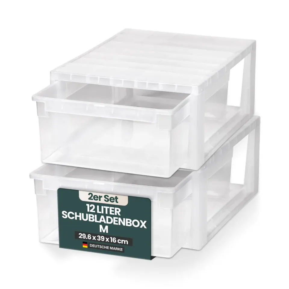 Kreher Schubladenbox M 12L weiß-transparent 2er Set