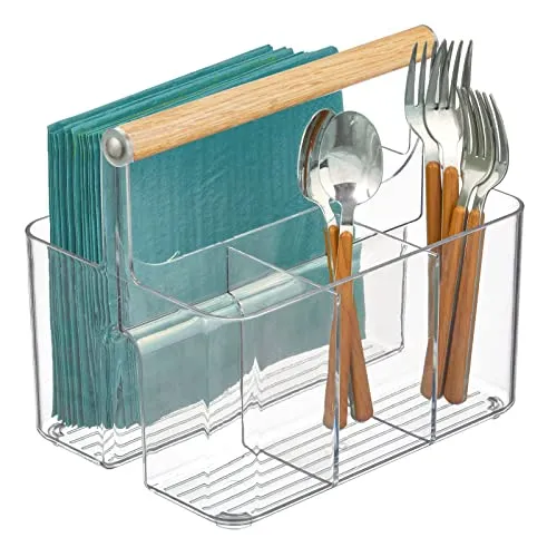 mDesign Küchenkorb Caddy 2 Fächer Griff transparent