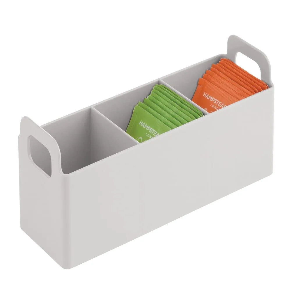 mDesign Tea Caddy Küchen Organizer 3 Fächer 2er-Set hellgrau