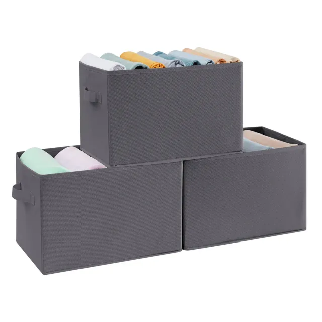 Lifewit 20L Kleiderbox Stoff 3er Pack grau mit Griffen