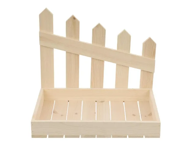 GoodFreshDecor Holzkiste Weihnachten 40x26x35 Natur mit Zaun