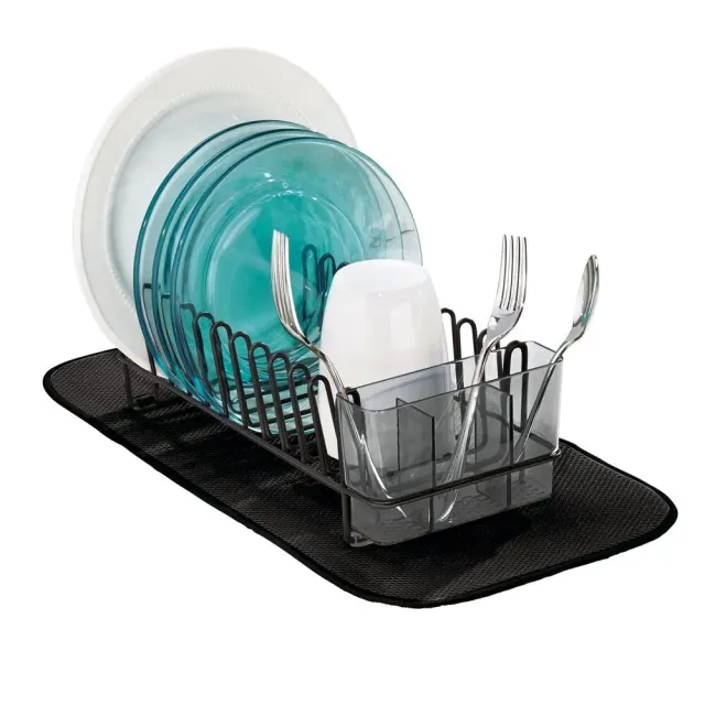 mDesign Abtropfgestell Metall schwarz mit Besteckkorb