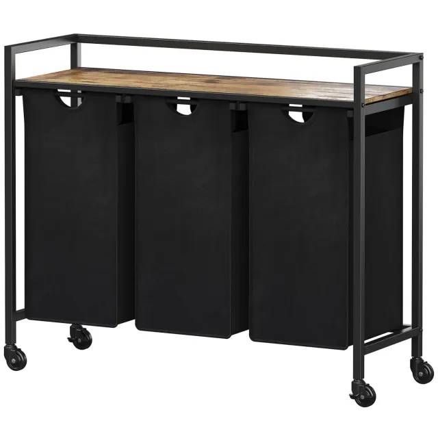 Lifewit Wäschekorb Schwarz 120L 3 Fächer mit Rollen