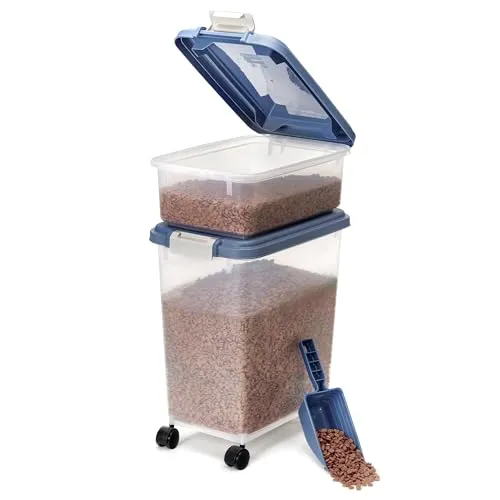 Iris Ohyama Futterbox 30L+10L blau luftdicht mit Rollen