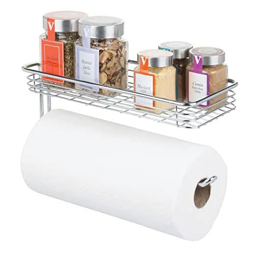 mDesign Küchenrollenhalter Wand mit Regal chrom für Jumbo-Rollen