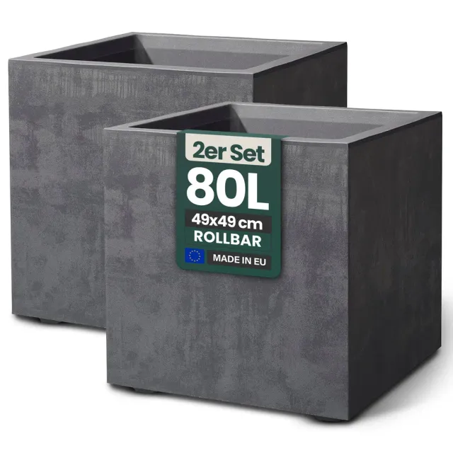 Kreher Millennium 80 Liter Pflanzkübel eckig Anthrazit 2er Set UV-beständig