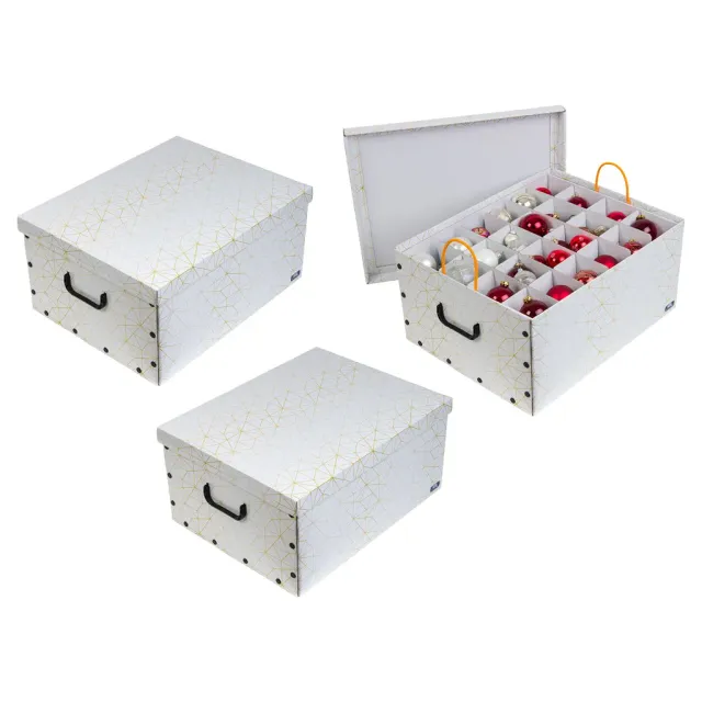 Kreher Karton Christbaumkugeln Retro Weiß Gold 3er Set