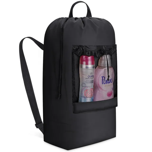 Lifewit Wäschesack 90L Schwarz Rucksack waschbar