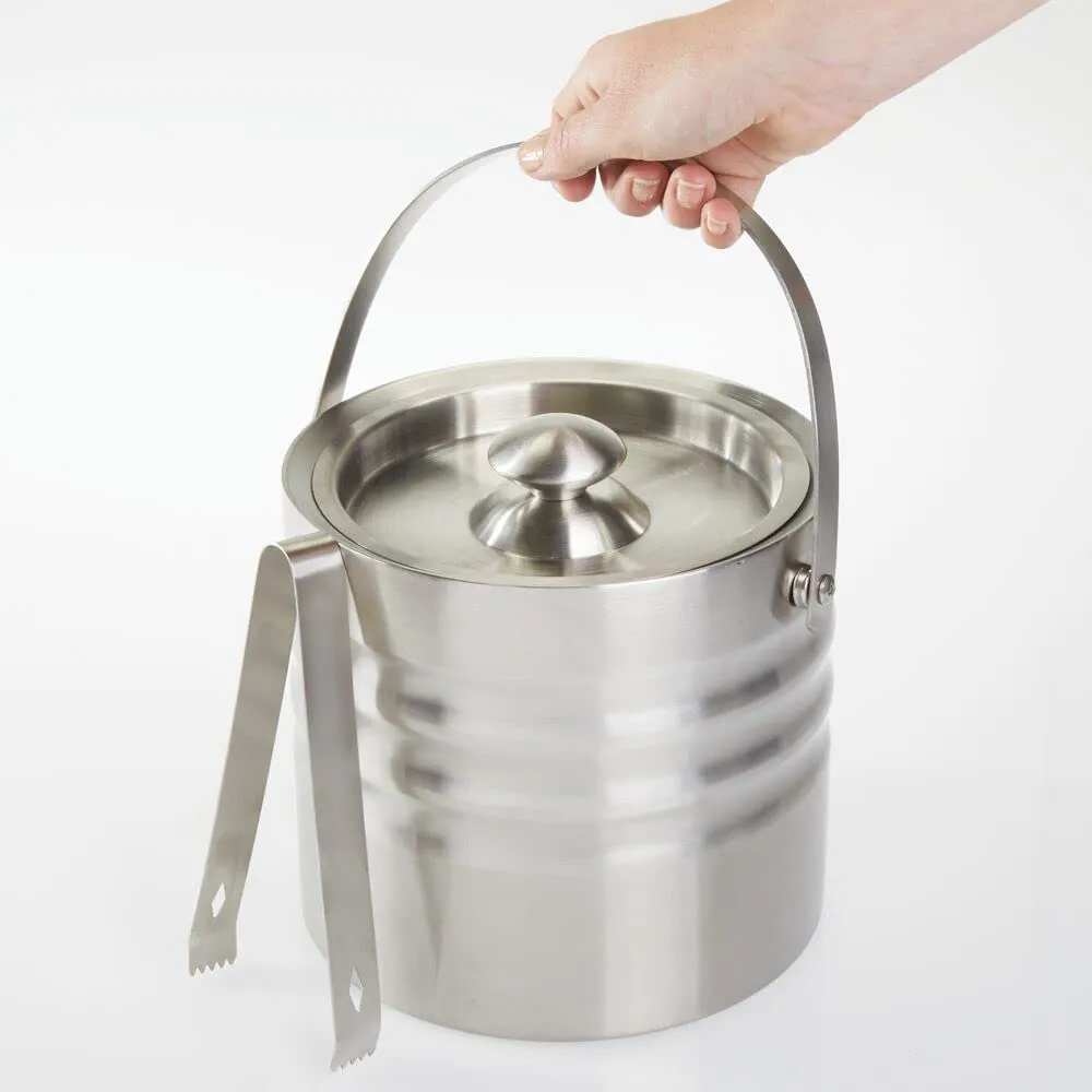 mDesign Eiseimer Edelstahl 3L mattsilber mit Deckel und Zange