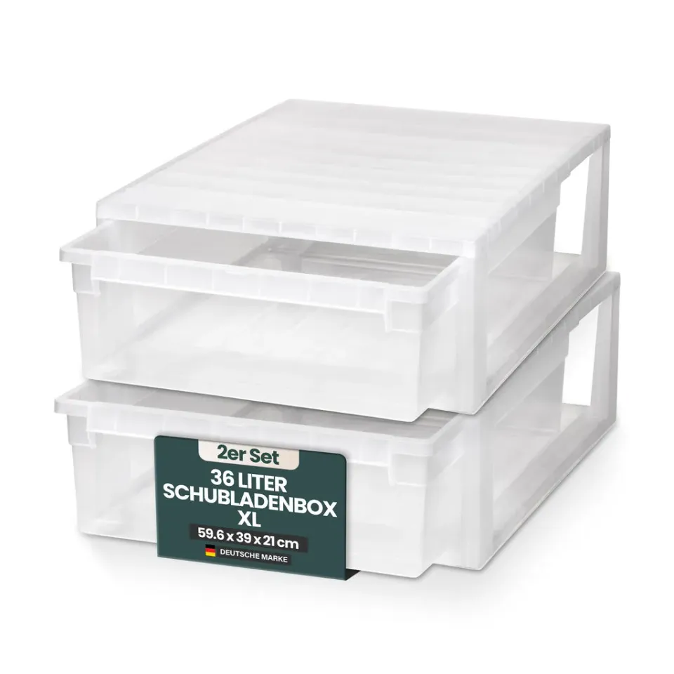 Kreher Schubladenbox XL 36L transparent 2er-Set stapelbar