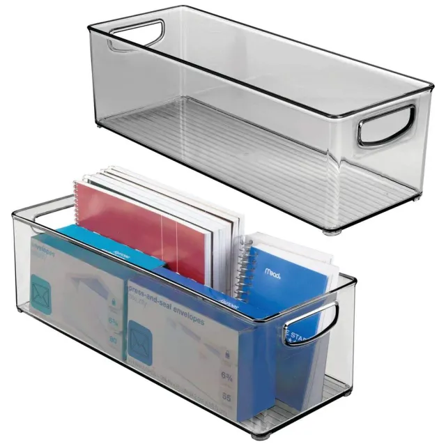 mDesign Aufbewahrungsbox mit Griff 2er-Set grau 40,6 cm