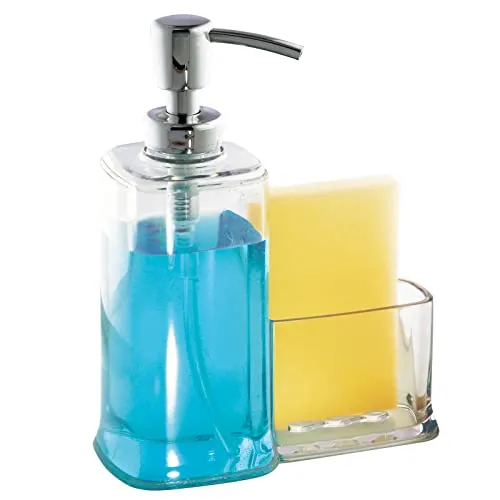 mDesign Seifenspender 473 ml mit Schwammhalter transparent