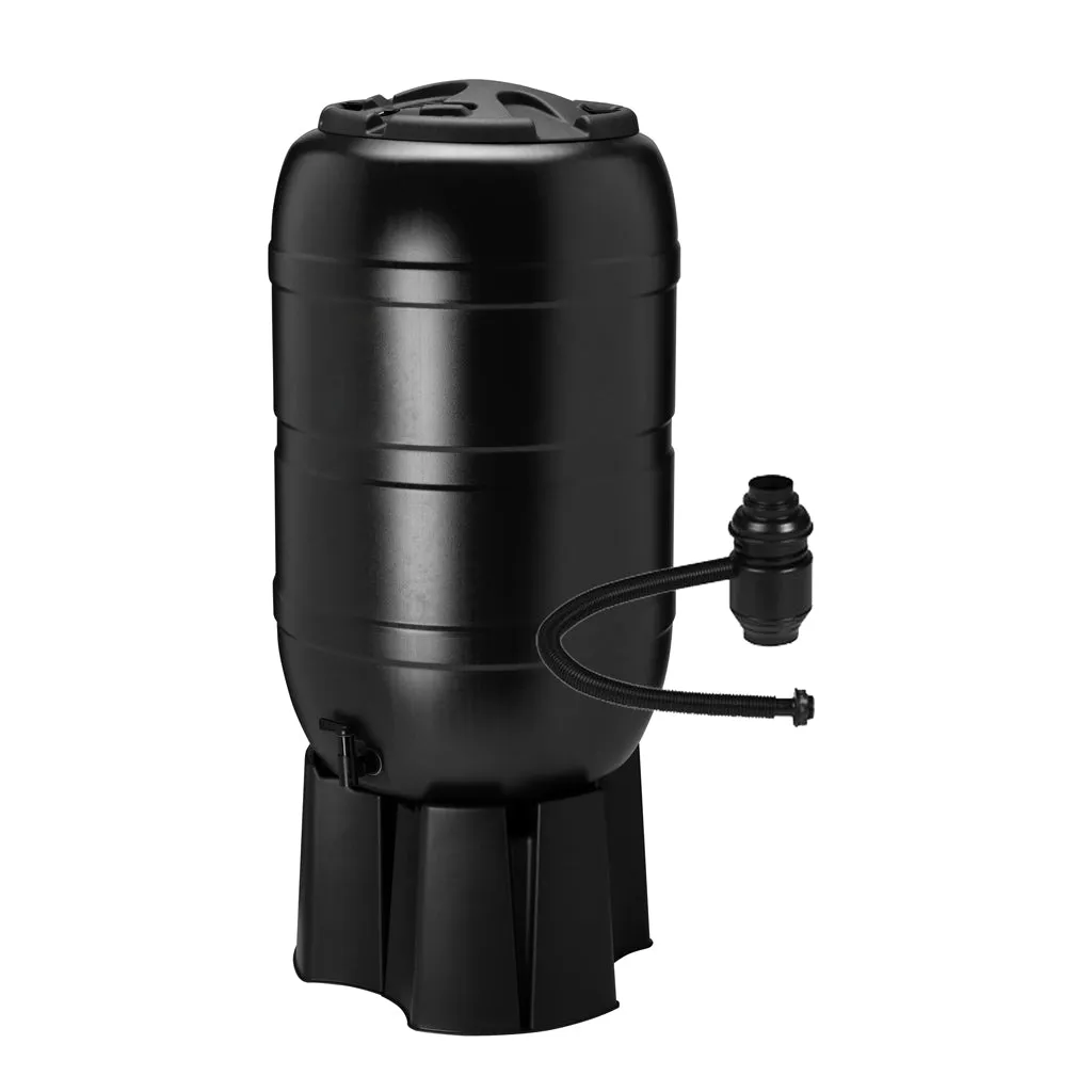 Kreher Regentonne Set schwarz 100L mit Hahn Standfuß Automat
