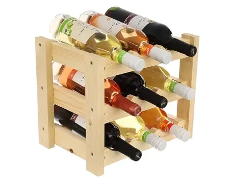 GoodFreshDecor Weinregal Holz für 9 Flaschen 34x24x29 cm Kiefer