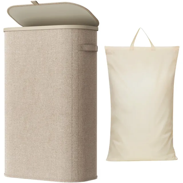 Lifewit Wäschekorb schmal mit Deckel 65L Beige