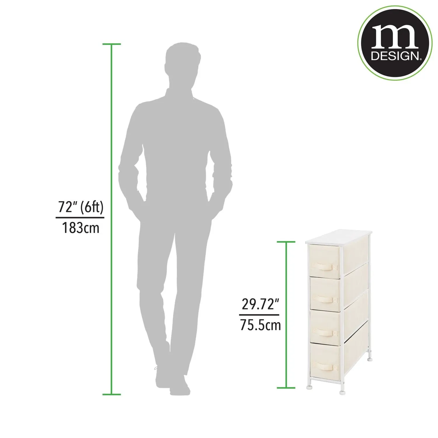 mDesign Kommode 4 Schubladen cremeweiß Stoff 48 cm