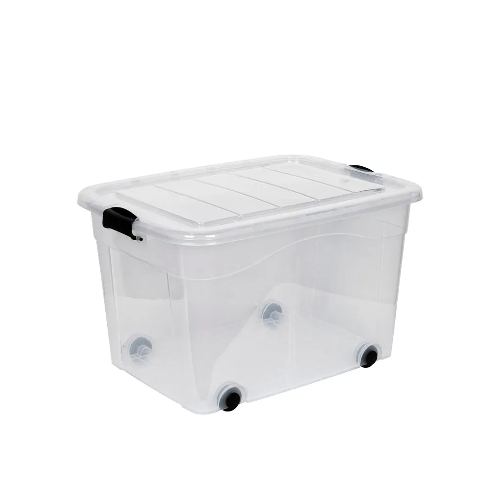 Kreher Roller Box Aufbewahrungsbox 60 L transparent Rollen