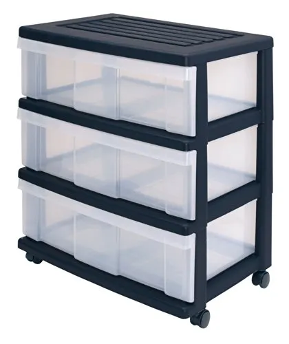 Iris Ohyama Turm WC-N603 Rollcontainer 3 Schubladen schwarz 34L