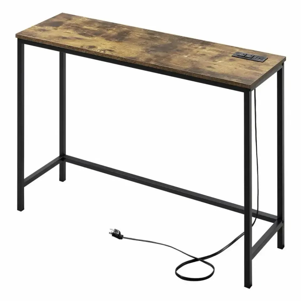 Lifewit Sofa Table Konsolentisch 100cm braun mit Steckdose
